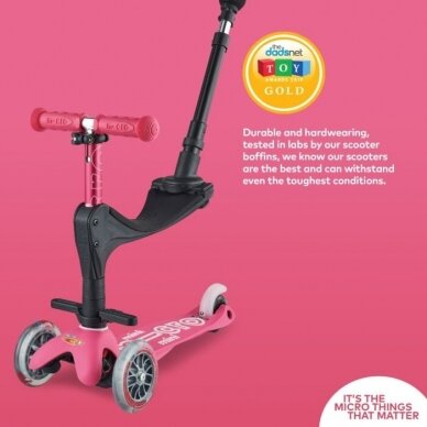 Scooter Mini Micro 3in1 Deluxe Plus Pink LED 12