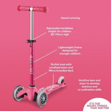 Scooter Mini Micro 3in1 Deluxe Plus Pink LED 11