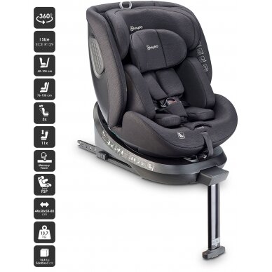 Automobilinė kėdutė BabyGo, MOVE Isofix 360, Black  0-36 kg