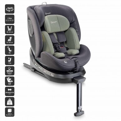 Automobilinė kėdutė BabyGo, MOVE Isofix 360, Green 0-36 kg