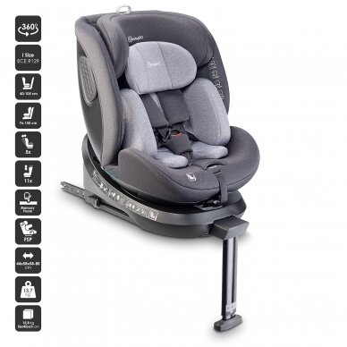 Car Seat BabyGo, MOVE Isofix 360, Grey 0-36 kg