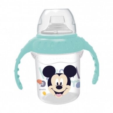 Neišsiliejantis puodelis minkštu silikoniniu snapeliu 250ml.Mickey