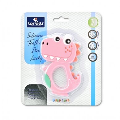 Silicone teether, Dino Lucky Pink, 0+ 1