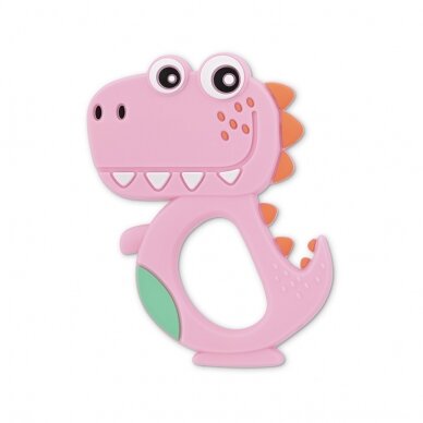 Silicone teether, Dino Lucky Pink, 0+