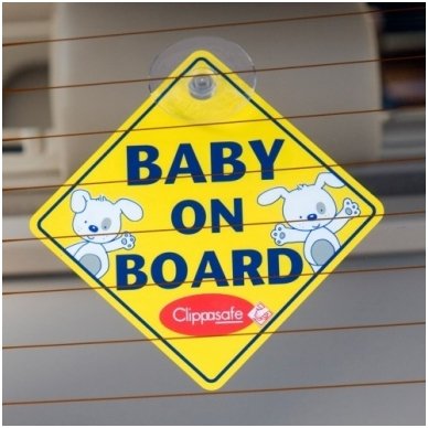 Ženklas ant automobilio lango"Baby on Board/Child on Board, Clippasafe 2